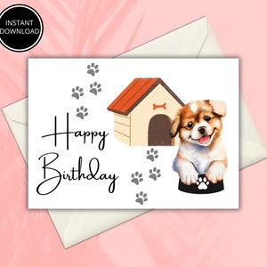 Afdrukbare hond verjaardagskaart, schattige hond wenskaart, Instant Download, digitale verjaardagskaart, verjaardagskaart voor hondenliefhebbers, Instant Download