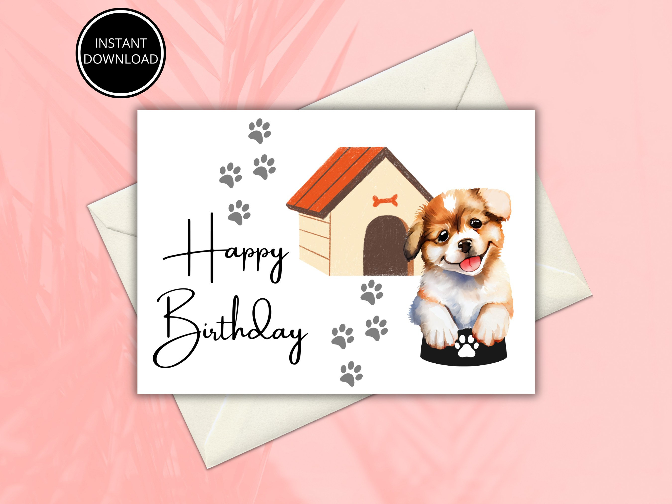 Printable Dog Birthday Card, Cute Dog Greeting Card, Instant Download ...