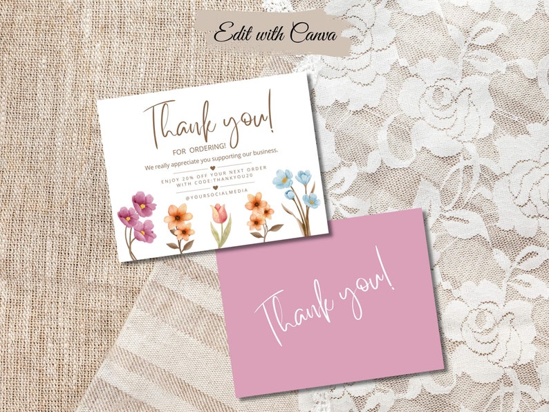 Editable Wildflower Thank You Card Template: Small Business Insert ...