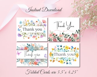 Floral Thank You Cards: Printable Wildflower Design (Digital Download)