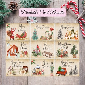 Christmas Card Bundle | Instant Download | Printable | Vintage | Digital Christmas Cards | Holiday Cards | 5 x 7 Cards | Kid Cards | 9 Pack