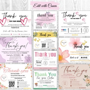 10 Small Business Thank You Cards | Instant Download | Package Inserts | Appreciation Notes | Canva Template | Printable | Editable Bundle
