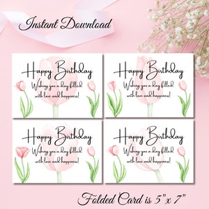 4 Printable Birthday Cards with Flowers, Floral Birthday Card, Printable Greeting Card, Print at Home, Birthday Card For Her Girlfriend Mom