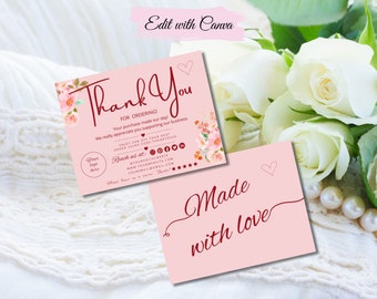 Editable Floral Thank You Card Template: Small Business Insert (Canva)