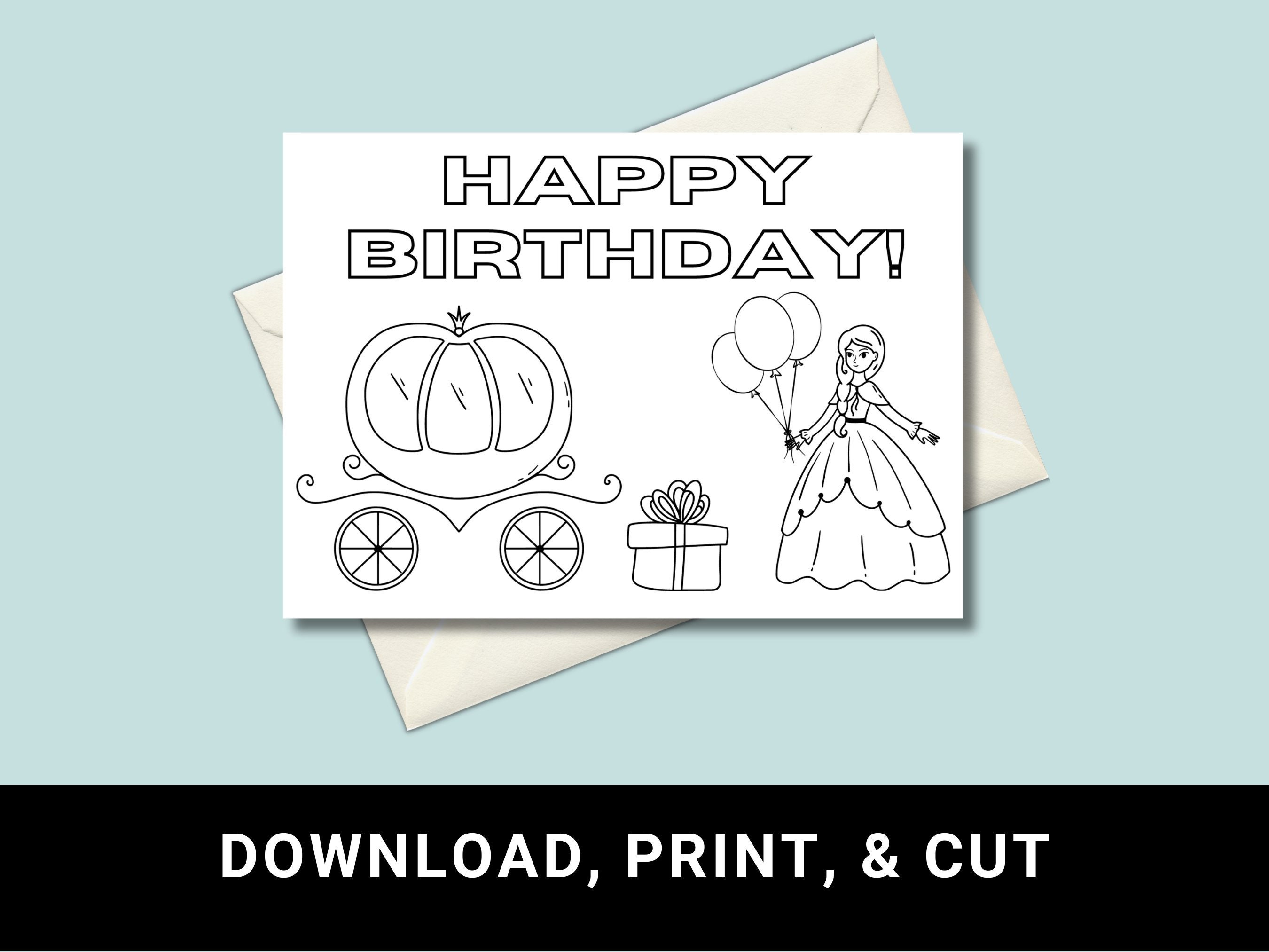 PRINTABLE Happy Birthday Coloring Card, Colorable Birthday Card