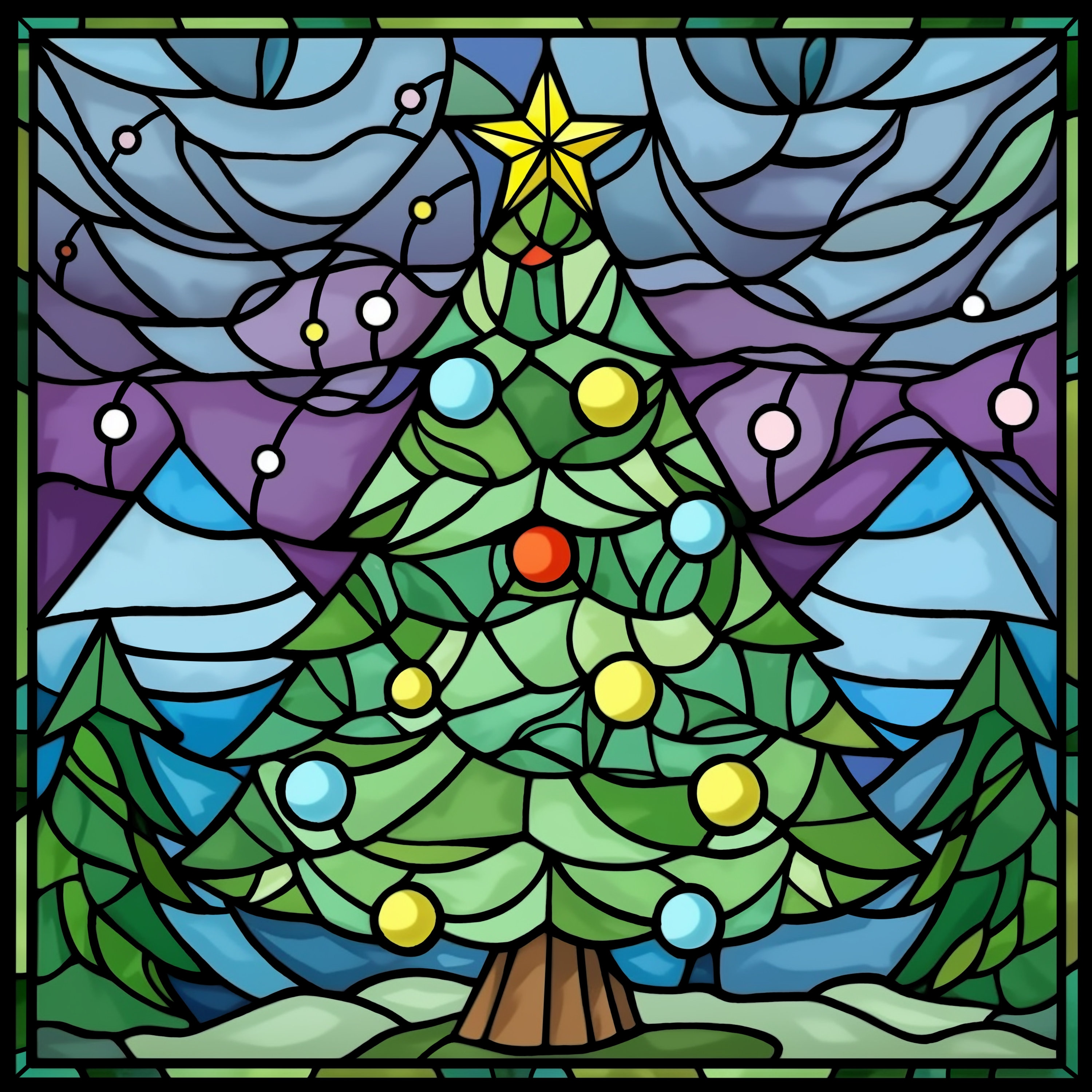 Christmas Tree Stained Glass PDF and PNG Template, Christmas Stained ...