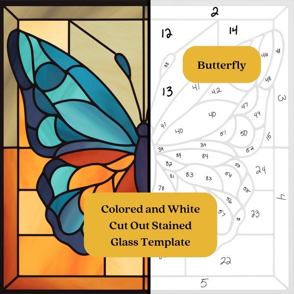 Butterfly Stained Glass PDF And PNG Template, Beginner Stained Glass Project, Stained Glass Pattern, Animal Stained Glass Template,