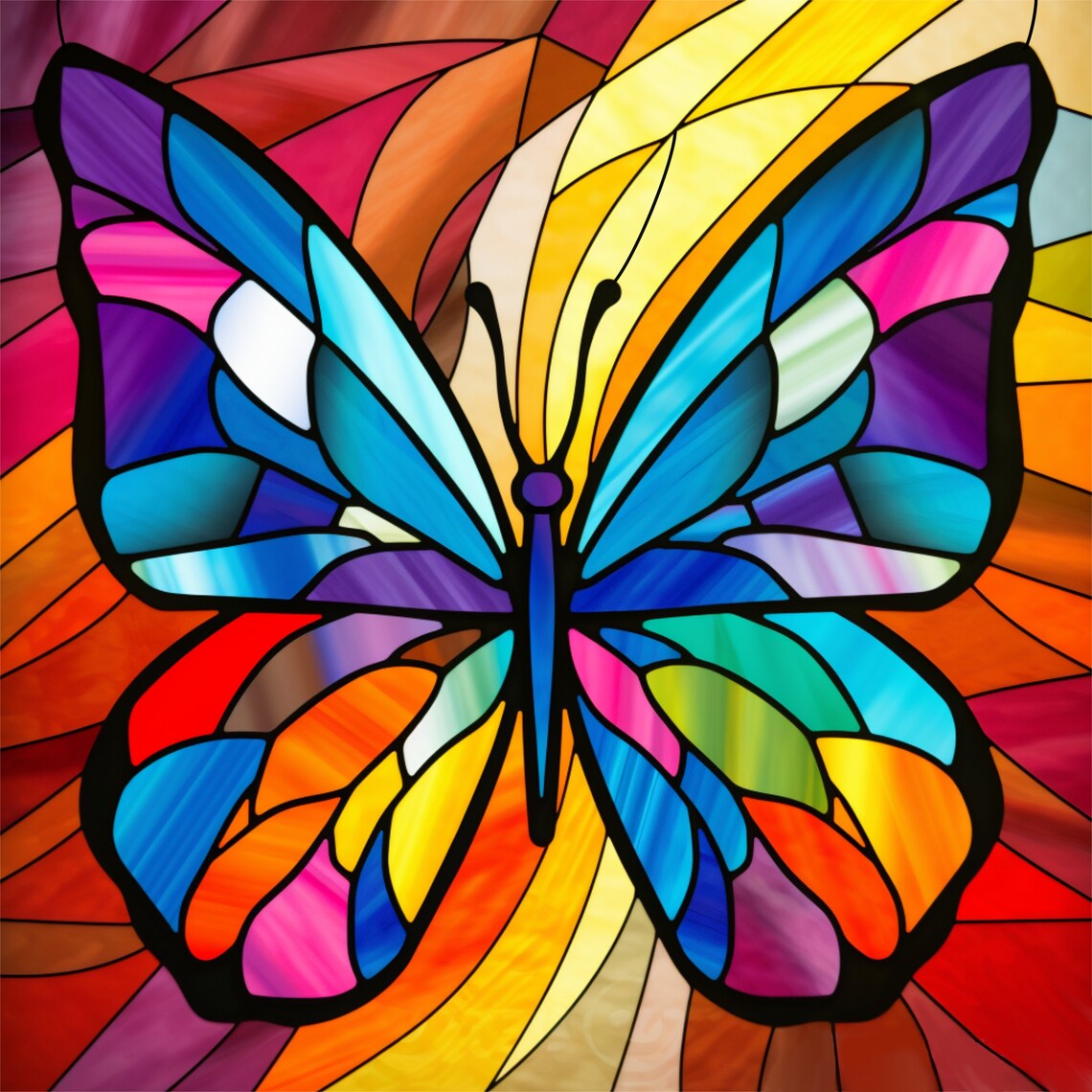 Rainbow Butterfly Stained Glass PDF and PNG Template, Beginner Stained