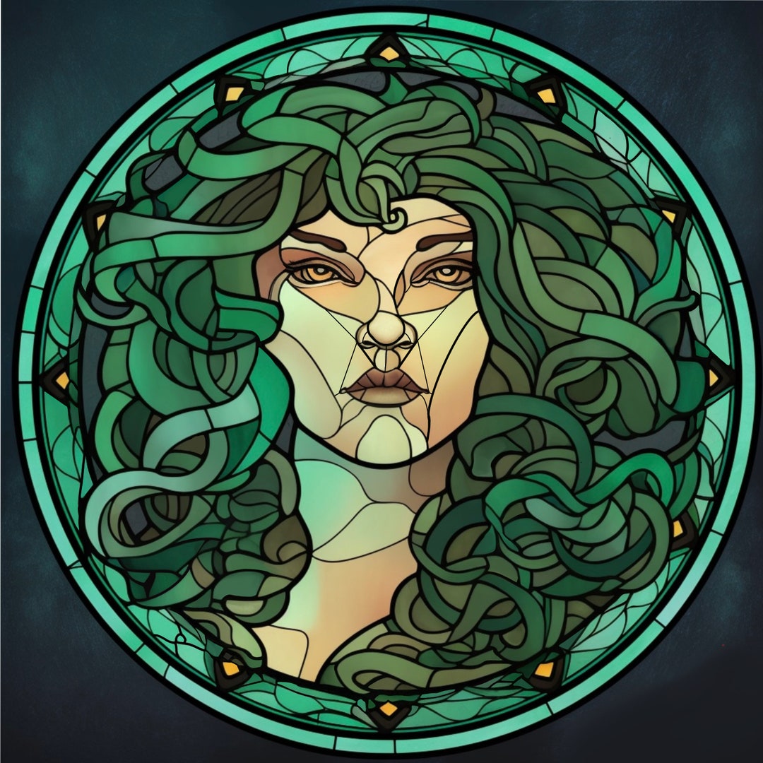 Medusa Stained Glass PDF and PNG Template, Intermediate Stain Glass
