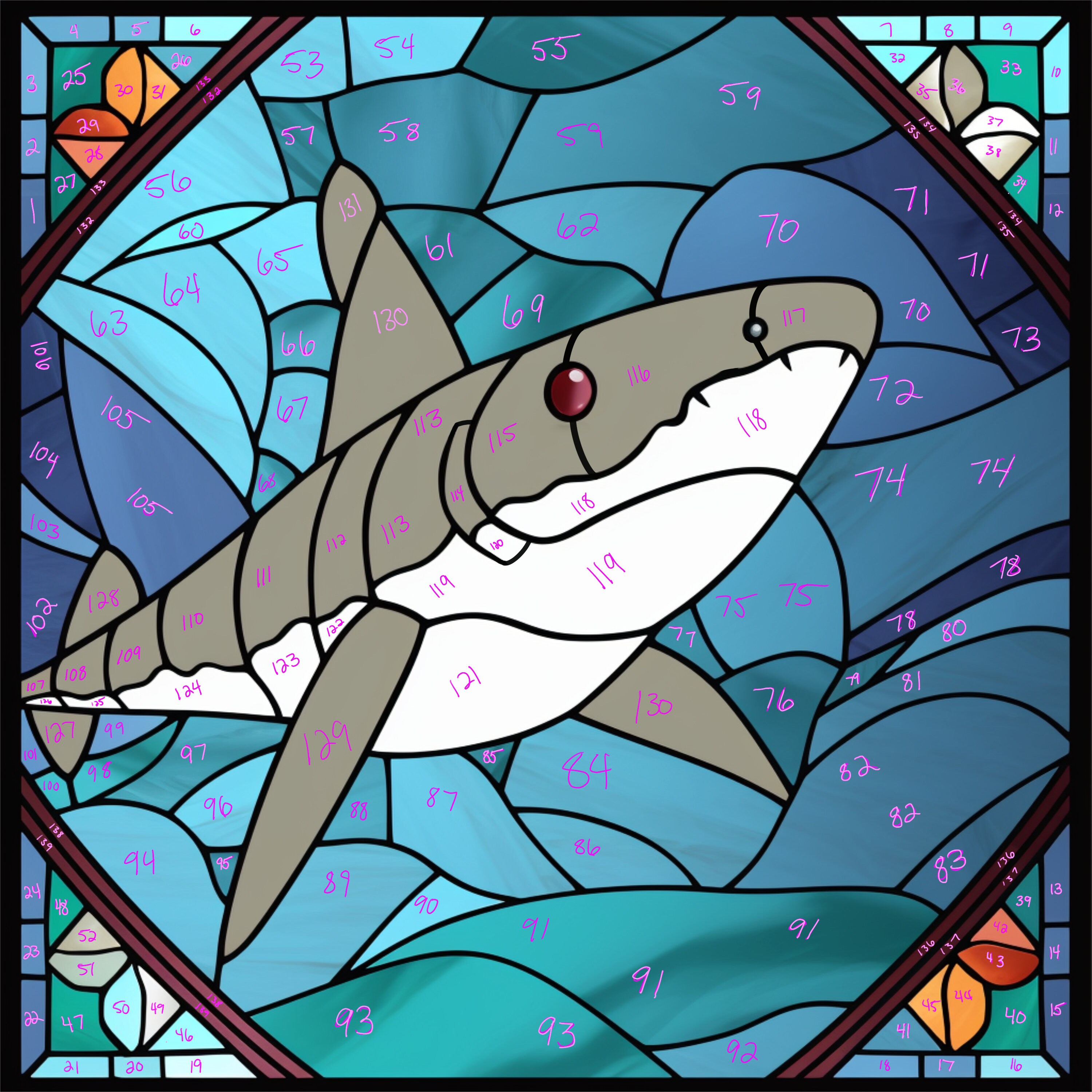Shark Stained Glass PDF and PNG Template Beginner Stained - Etsy
