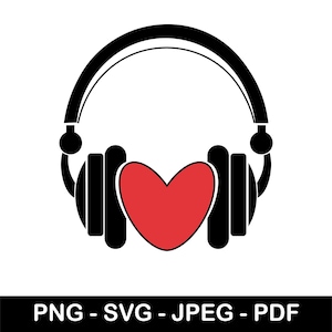 Heart with headphones, headphones png, heart with headphones svg, heart svg, love svg, love, clipart, svg png pdf jpeg | Digital Download