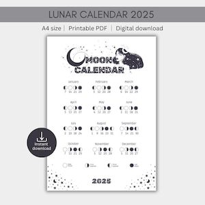 2025 Moon Calendar, Moon Phase Calendar, Lunar Calendar, 2025 Lunar Calendar, 2025 Calendar, Moon Cycle, Moon Phase Planner