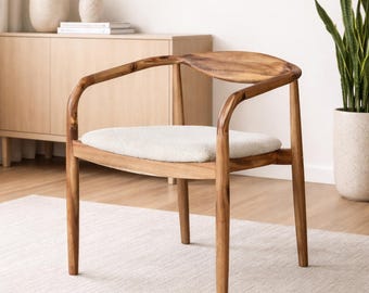 Walnut Dining Chair with Upholstered Seat – Solid Wood Modern Scandinavian Chair, Handmade