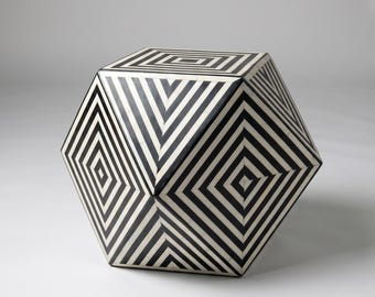 Modern Side Table Resin Wood Geometric Accent Table Black White Contemporary Design
