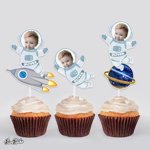 Space Birthday Decorations, Birthday Cupcake Toppers, First Trip Around The Sun Birthday, Space Party Decorations, Cupcake Toppers Photo T7