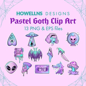 Pastel Goth Creepy Cute Clipart Bundel - Halloween clip art