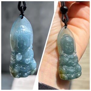 40 mm Natural Type A Guatemala High Grade Translucent Icy Teal Blue Jadeite Hand Carved Baby Buddha Sterling Silver Pendant | Lab Certified