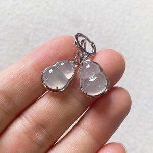 2g 18k Solid Gold Highly Translucent Old Pit Type A Myanmar Icy White Clear Gourd Hulu Jadeite Earrings | Certified Hand Carved Jade Burma
