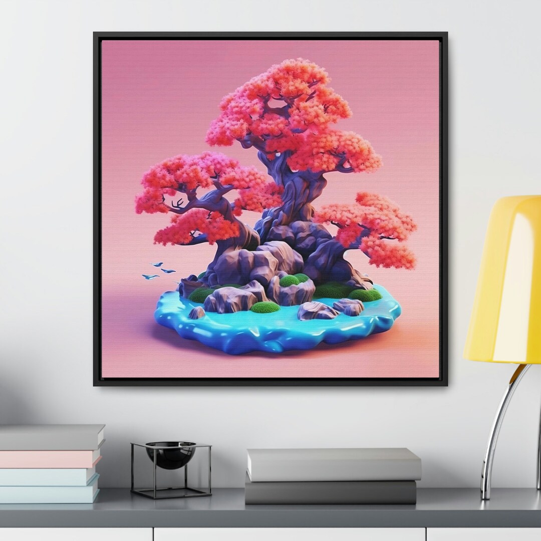 Bonsai Tree of Life Gallery Canvas Wraps, Square Frame Vivid Cute High