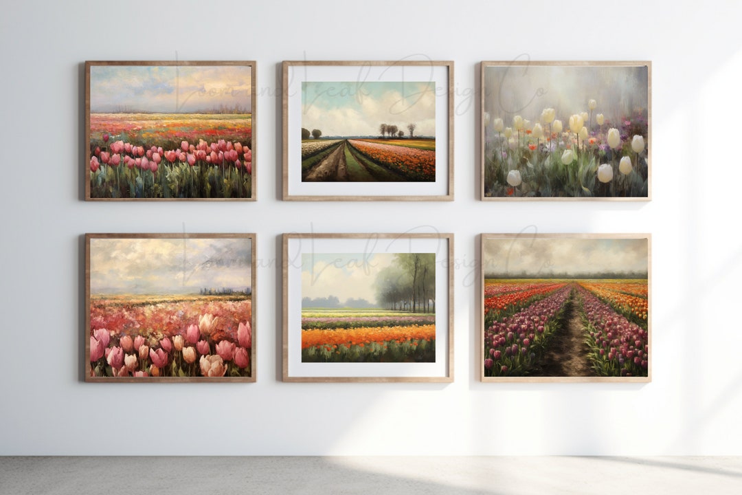 Gallery Wall Set of 6 Dutch Tulip Field Oil Painting Prints, 938 DPI - Etsy