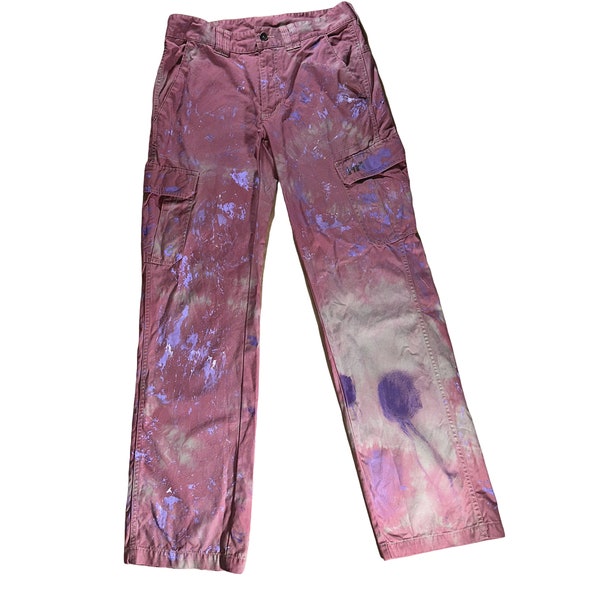 Strawberry Crybaby-Upcycled Helly Hansen Cargo Trousers, Hand-Dyed Reworked Pants, Handpainted Baggy Pants