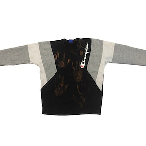 Hand-Painted Upcycled Sweatshirt, Unique Wearable Bleach Art, Reworked Vintage Jumper
