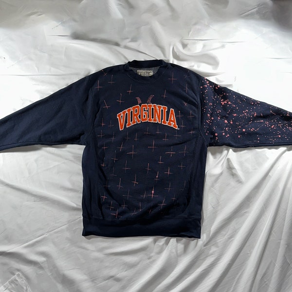 Hand-Painted Vintage Virginia Sweatshirt, Custom University Sweater, Reworked College Jumper