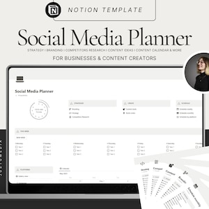 Social Media Planner I Notion Template I Content Calendar | Tiktok Notion Planner | Notion Aesthetic I Social Media Notion Dashboard