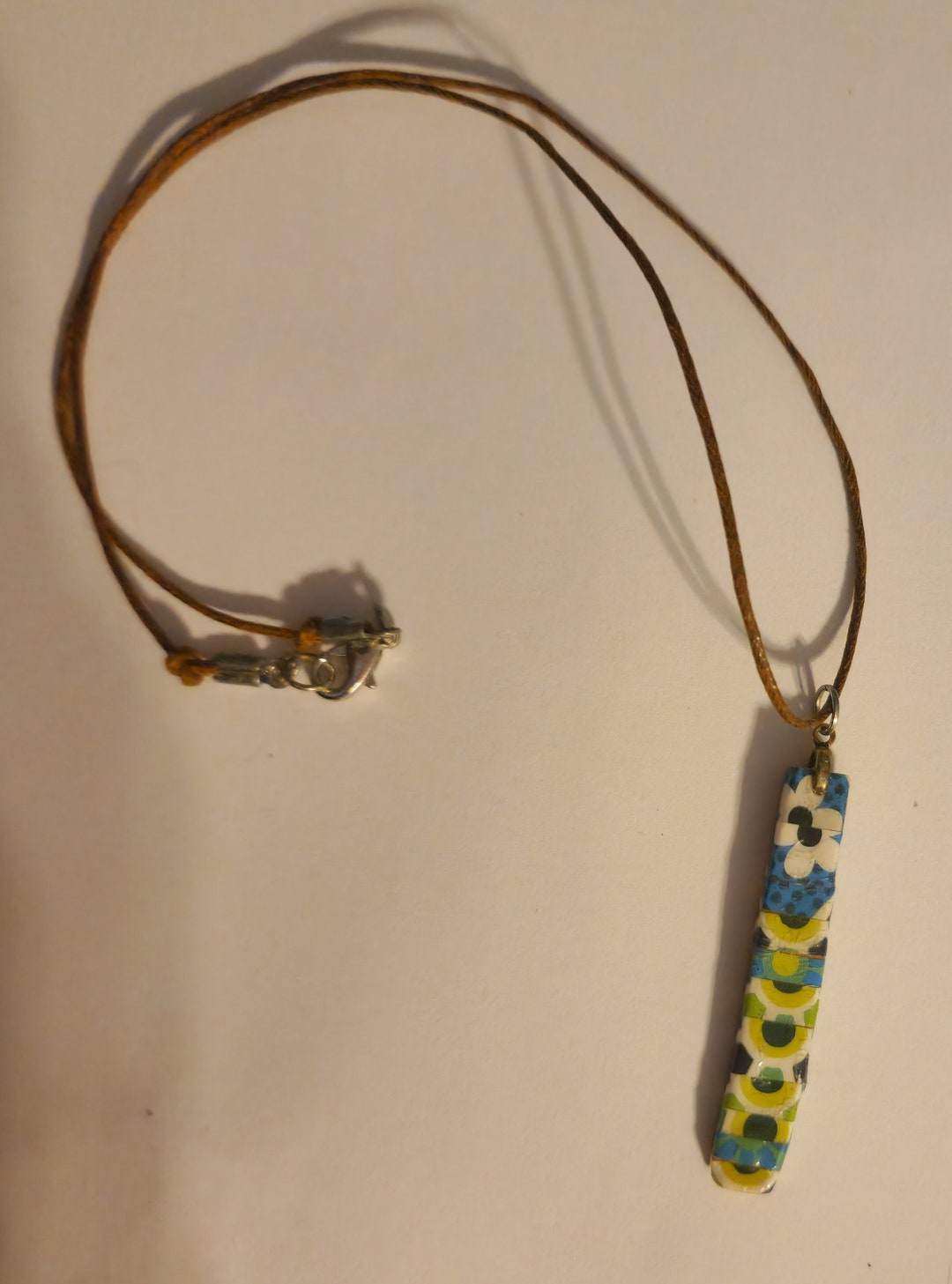 Jewelry Decoupaged Polymer Clay Pendant Necklace With 18 Waxed Cotton