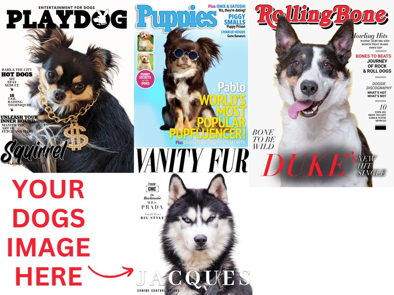Custom Pet Portrait, Custom Pet Magazine, Dog Portrait, Custom Dog Gift, Custom Dog Art, Custom Dog Magazine Cover image 1