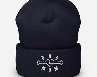 Bone and Thug Dog Mom Beanie, Geborduurde Cuffed Dog Mom Beanie, Cute Dog Mom Hat, Dog Mom Beanie, Minimalistisch cadeau voor hondenmoeders
