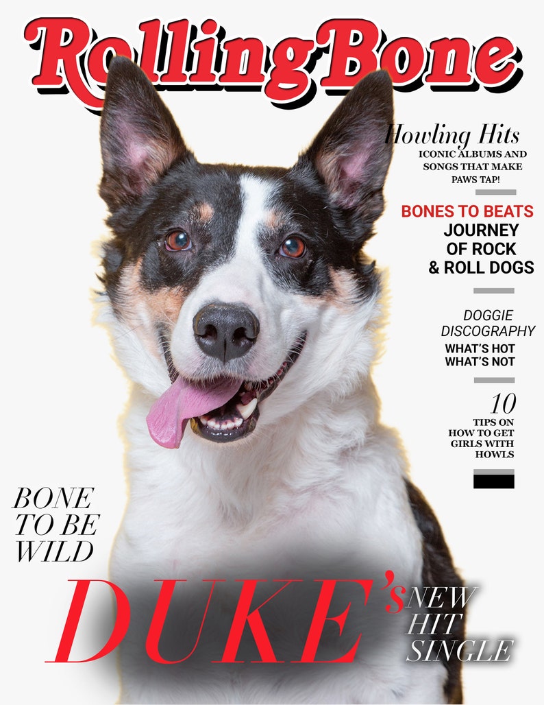 Custom Pet Portrait, Custom Pet Magazine, Dog Portrait, Custom Dog Gift, Custom Dog Art, Custom Dog Magazine Cover Rolling Bone