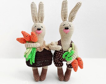 Crochet Pattern Farmer Rabbits - Amigurumi Crochet Toy Pattern PDF English