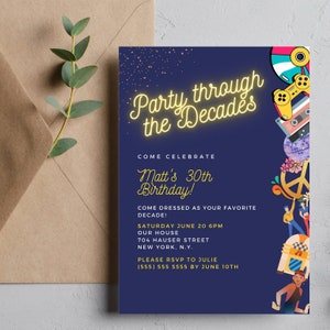 Party Through The Decades Invite