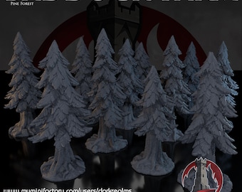 Dark Realms – Alberi di pino della fattoria Baddock | Alberi di Natale stampati in 3D per giochi da tavolo, diorami e wargame