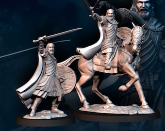 Principe degli Umani dell'Ovest a piedi e a cavallo | Miniature fantasy degli Umani dell'Ovest | Principe a piedi e a cavallo | Miniature da tavolo in resina 28 mm