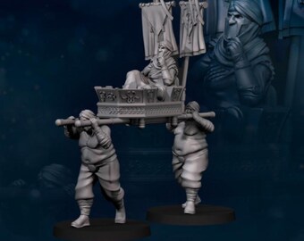 Re mercenario su portantina in miniatura | Figura fantasy dell'esercito dei serpenti | Re su portantina in resina per tavolo da gioco 28 mm