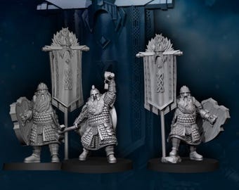 Campione del Regno Nano e Alfieri | Nani di Kalak | Davale Games | Il Signore degli Anelli Fantasy da tavolo 28 mm