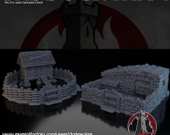 Dark Realms – Porcile e pollaio della fattoria Baddock | Terreno da tavolo stampato in 3D per fattoria, diorama di villaggio