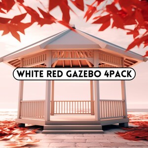 4 fondos digitales de gazebo rojo y blanco, superposiciones de textura de Photoshop, superposiciones de fondo digital de maternidad, fondo de fotografía de boda