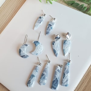 Dusty blue dangle earrings/ blue marble/ polymer clay earings
