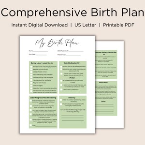 Editable Birth Plan Template, Printable Birthing Plan, Labor And Delivery Preferences Template, Birth Plan, Instant Download, PDF, Printable
