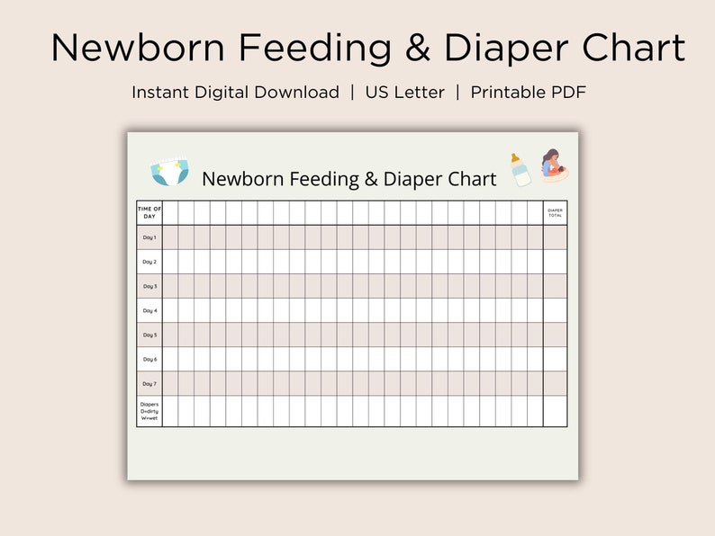 Newborn Feeding and Diaper Tracker, Printable Baby Care Log (digital ...