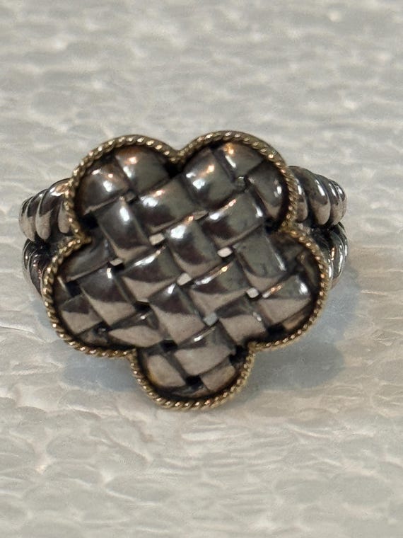 Sterling Silver & Solid 18K Gold Basketweave Clov… - image 1