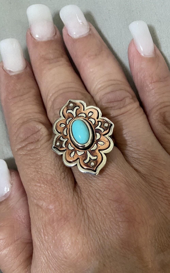 James Avery Retired Silver Tangier Silver Copper Turquoise Ring