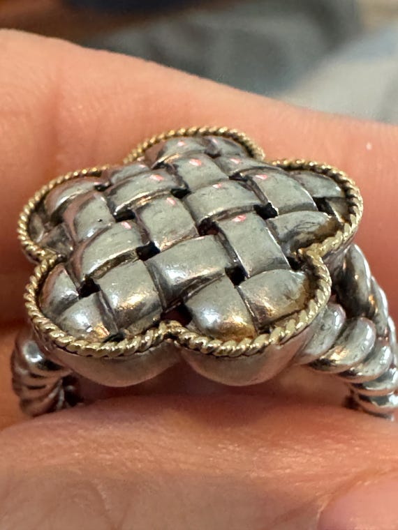 Sterling Silver & Solid 18K Gold Basketweave Clov… - image 10