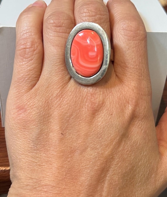 Sterling Silver Statement Ring with Stabilized Co… - image 1