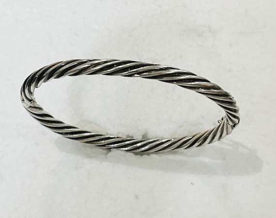 Vintage Sterling Silver Twisted Rope Hinged Bangle Bracelet 14.4g