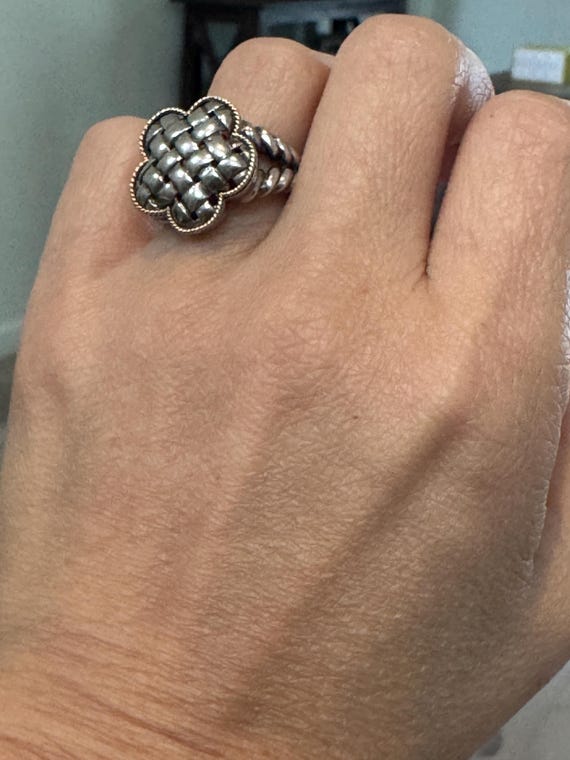 Sterling Silver & Solid 18K Gold Basketweave Clov… - image 4
