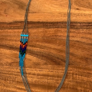 Vintage Sterling Silver Navajo Southwestern Liquid Necklace 5 Strand Heishi Beads with Turquoise, Coral, Lapis & Jet – 12.3g